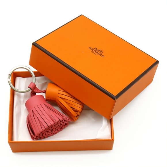 HERMES Carmen Unodos Key Ring Keychain Tassel Charm Annu Milo Leather Orange ... - Picture 6 of 6